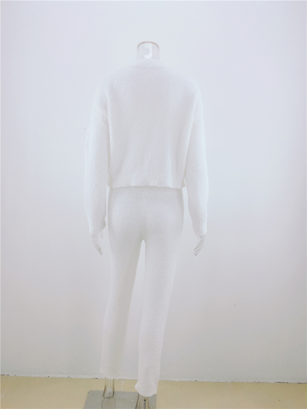 Fall White Knitted Two Piece Pants Lounge Set