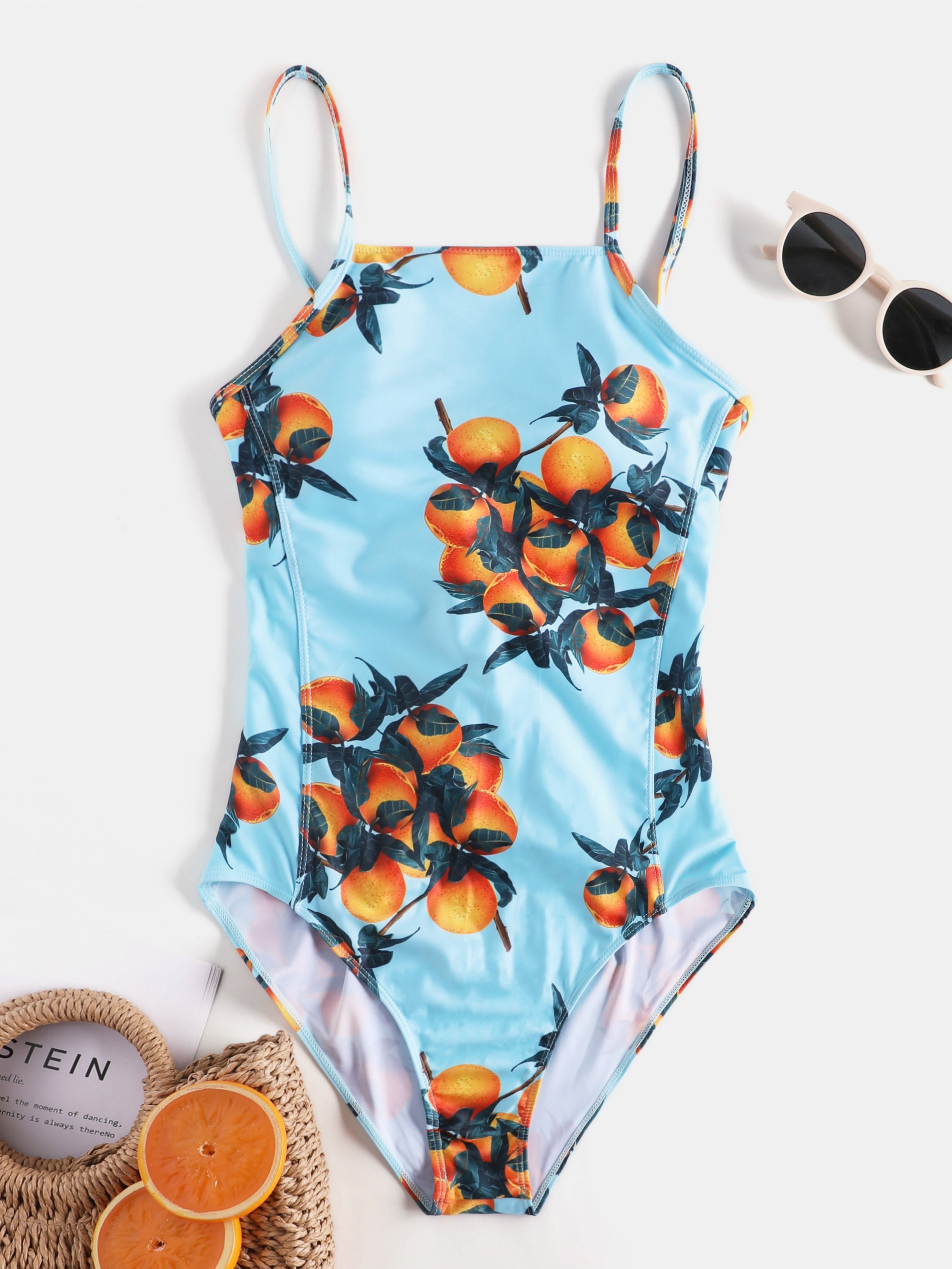 Retro Orange Print One-Piece Swimsuit
