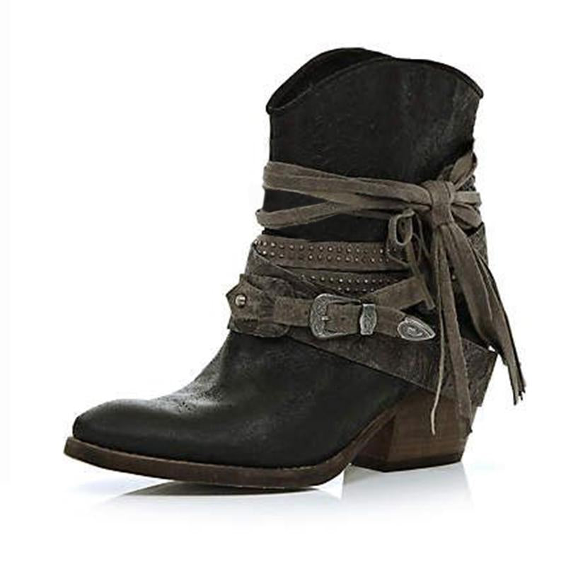 Leatherette Low Heel Boots