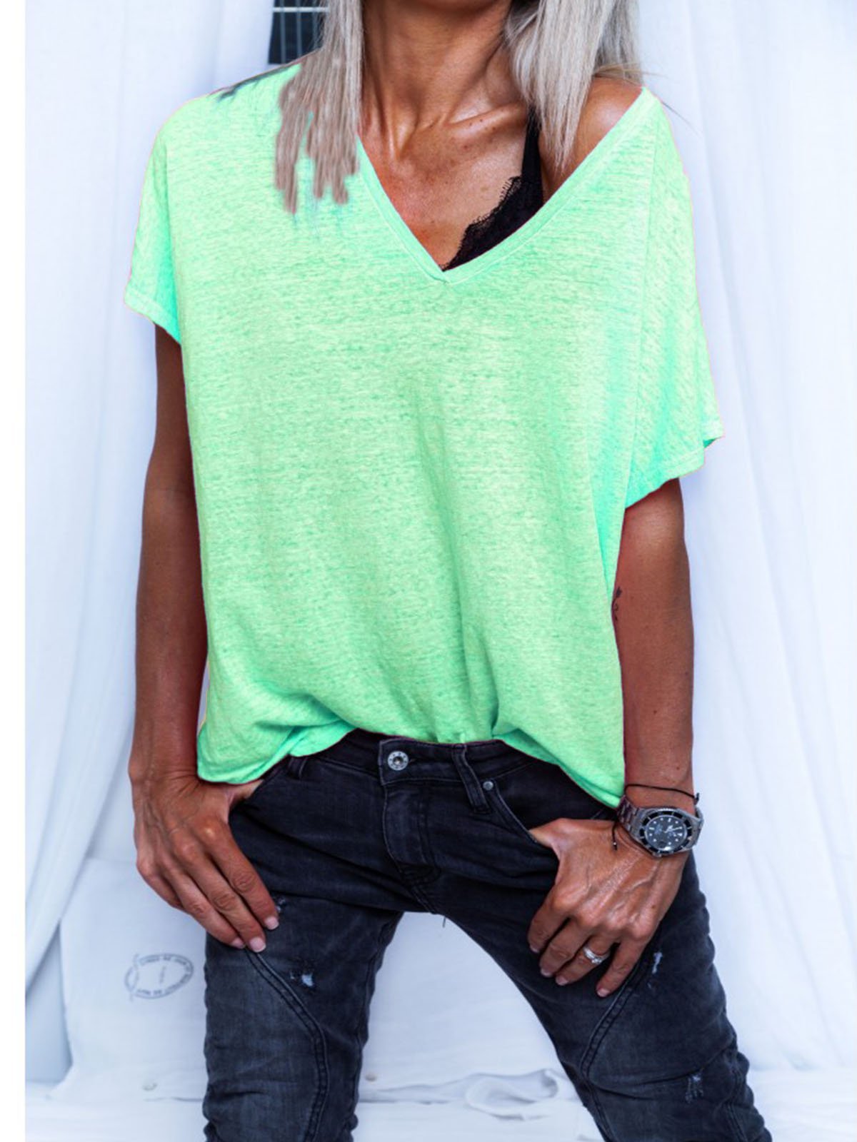 Casual Solid Short Sleeve Cotton Shirts & Tops