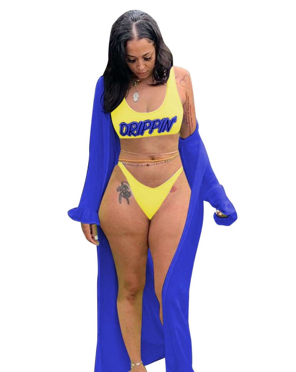 Sexy Print Three Piece Cover Up Bikini Set