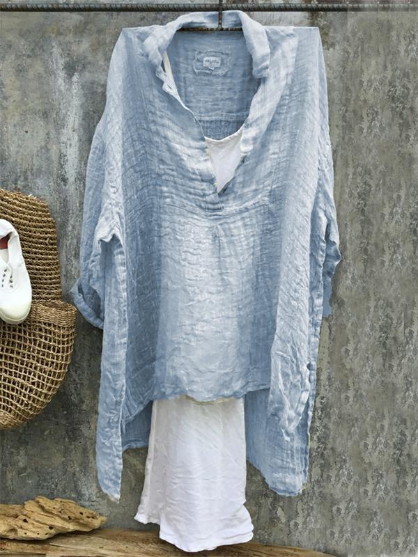 Casual V-Neck 3/4 Sleeve Solid Plus Size Bat Sleeve Tops