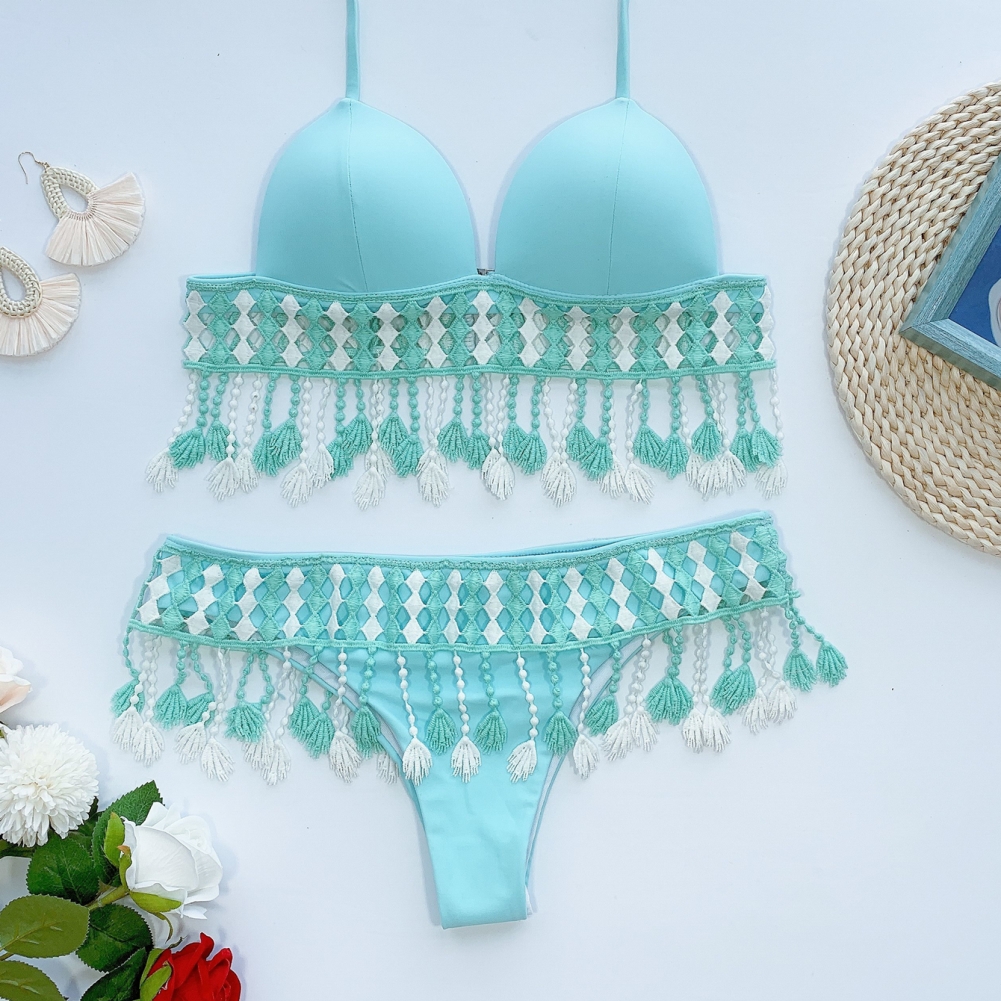 Sexy Hollow Out Tassels Halter Swimwear