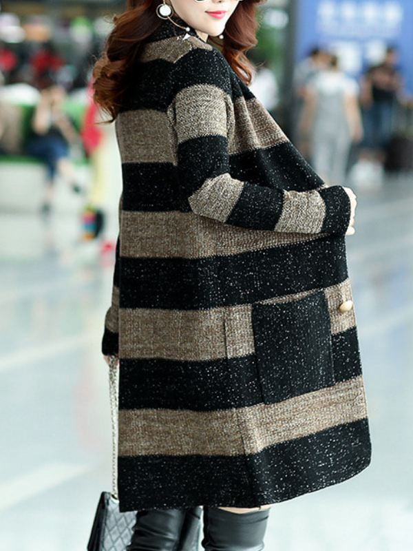 Long Sleeve Casual Knitted Cotton-Blend Coat