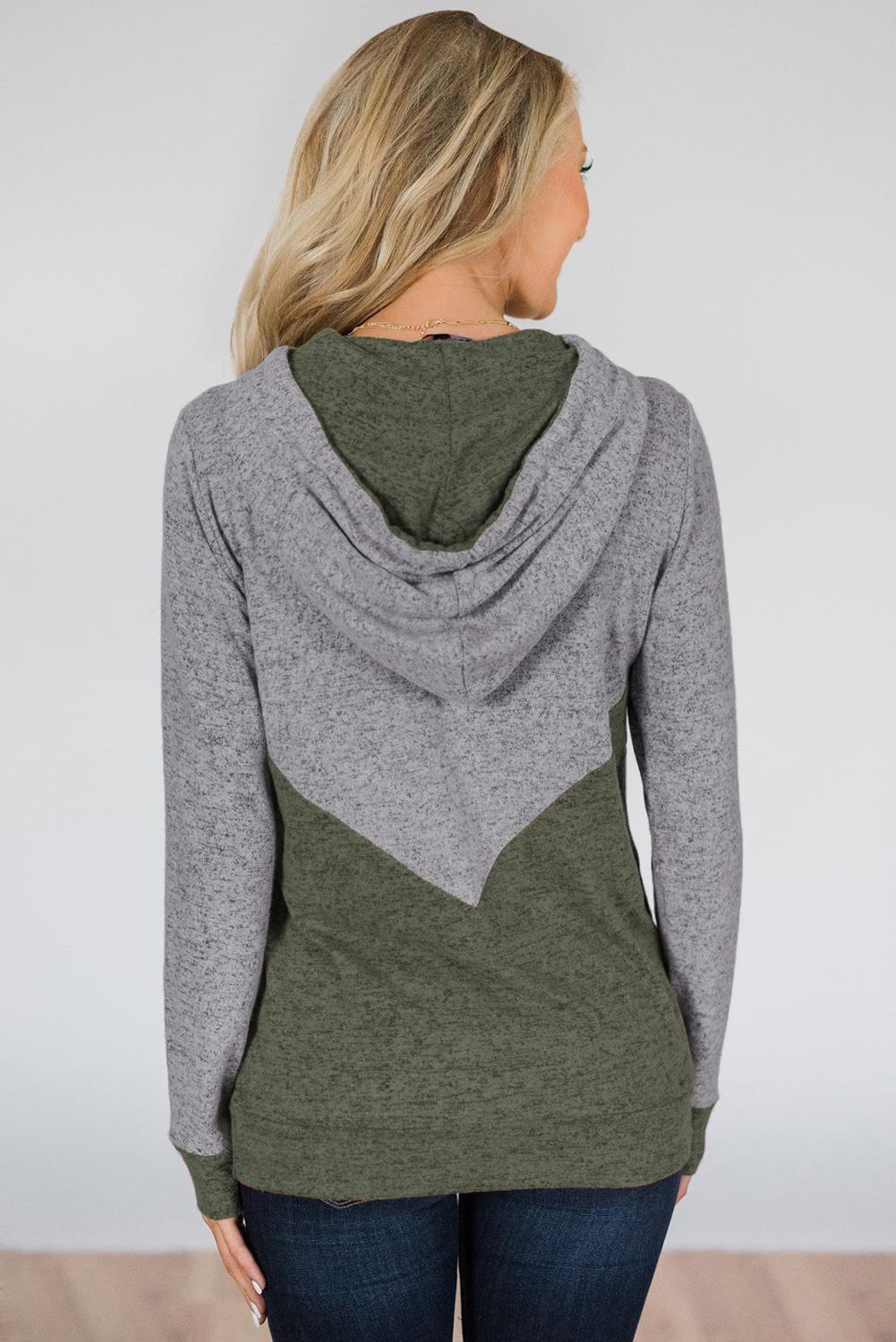 Green Rely on You Color Block Hoodie