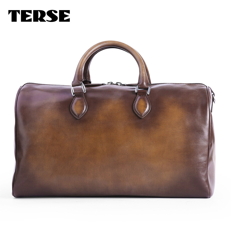 TERSE_Tobacco duffel bag mens womens handmade leather tote bag large capacity handbag custom logo/ colors bespoke luxury
