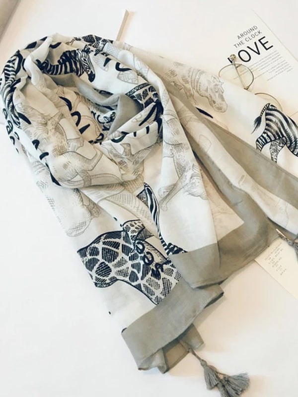 Cotton Linen Silk Animal Print Zebra Thin Head Scarf Shawl