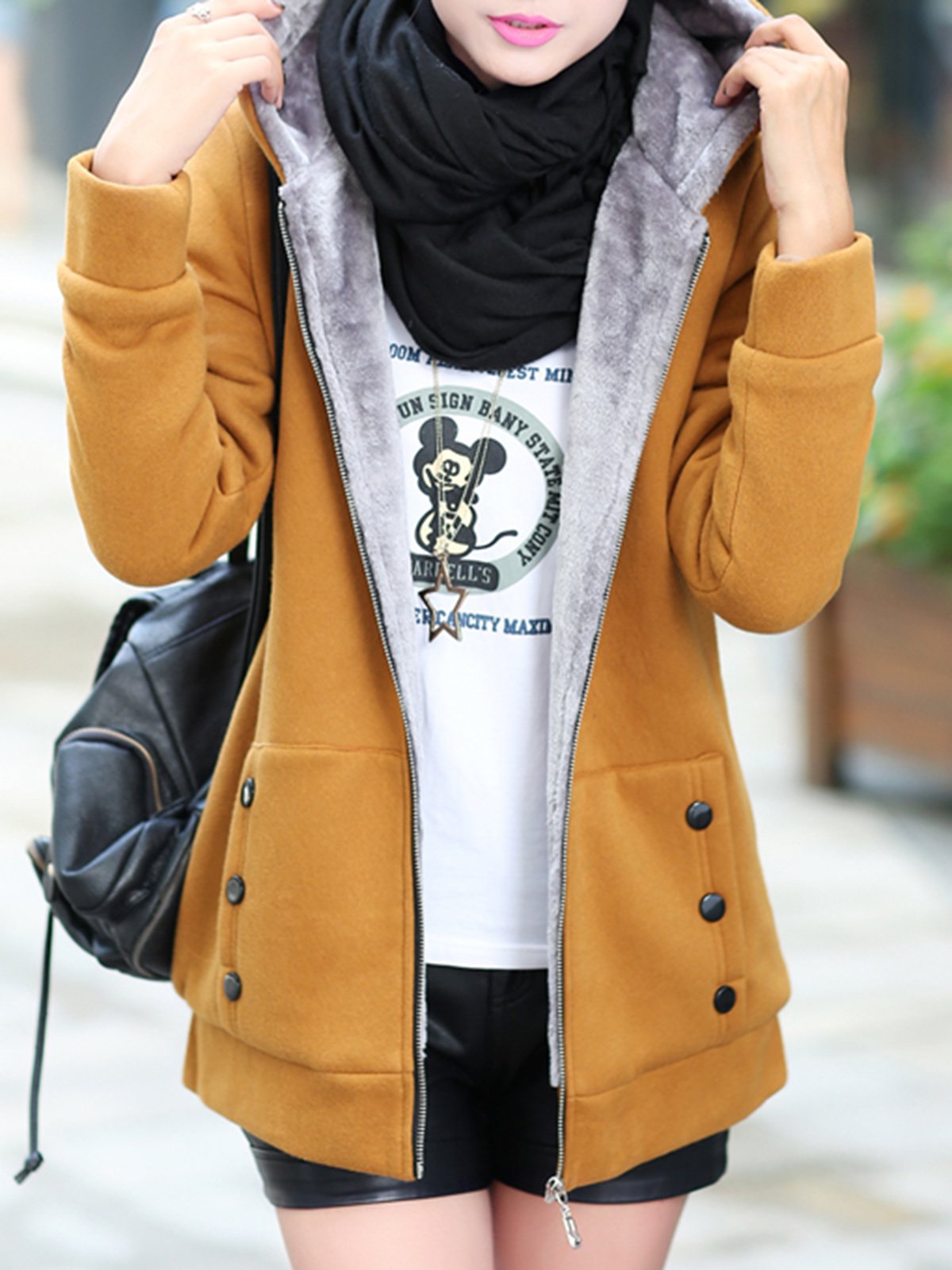 Spandex H-line Buttoned Casual Plus Size Coat