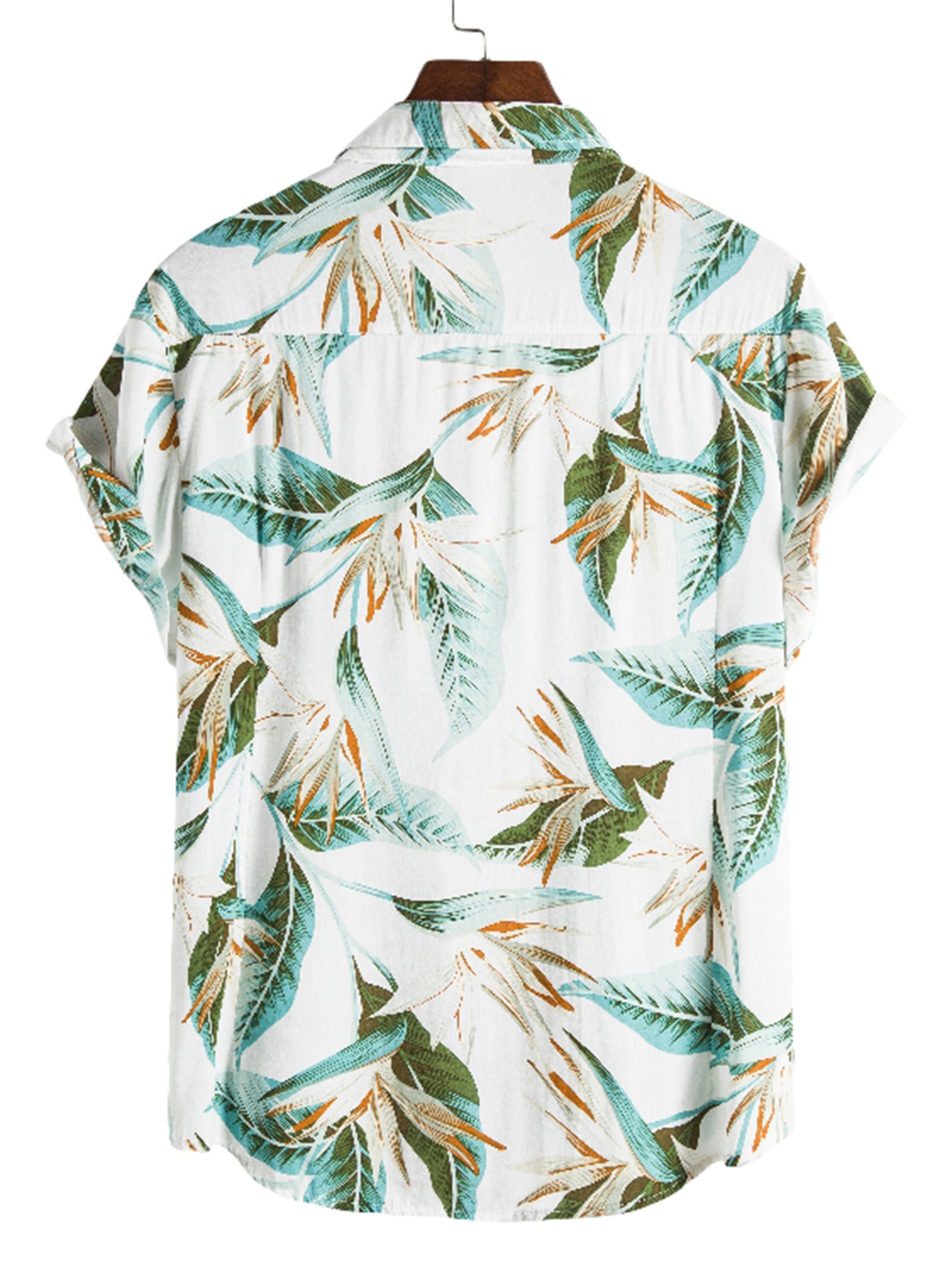 Men's Retro Leaf Print Button Up Shirt