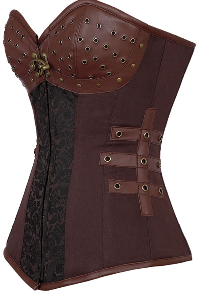 Brown 12 Steel Bones Steampunk Corset with Thong