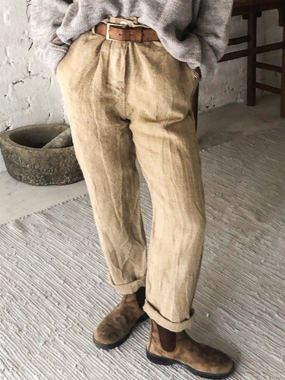 Plain Cotton Casual Pants