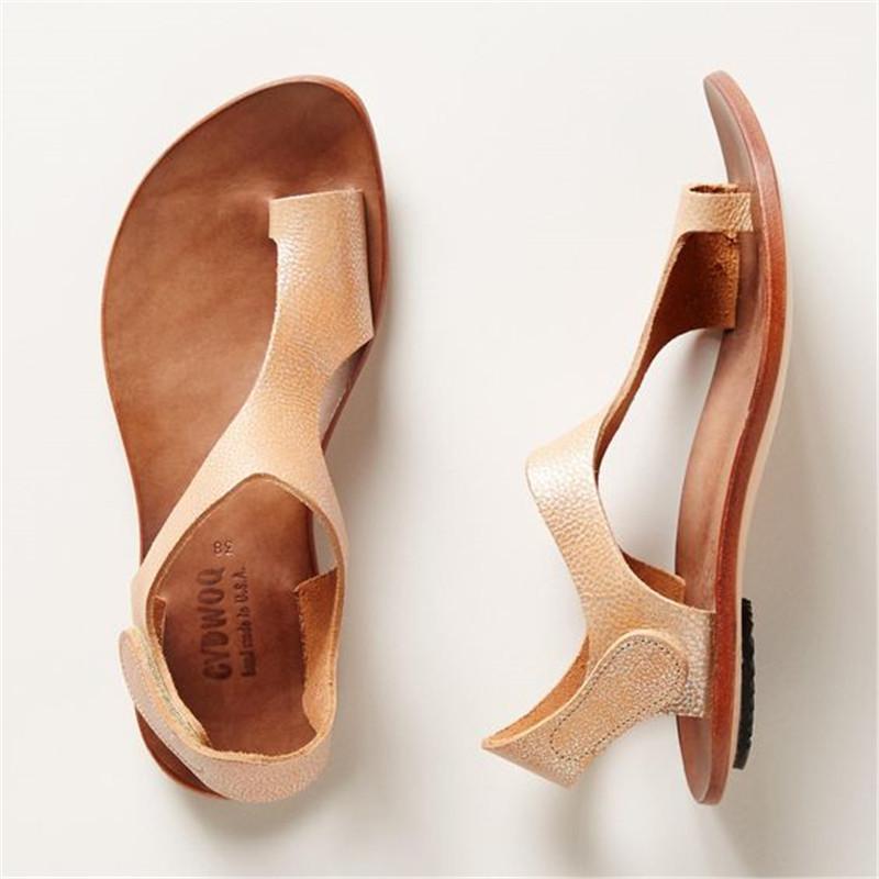 Plus Size Sandals Women Magic Tape Flat Heel Sandals