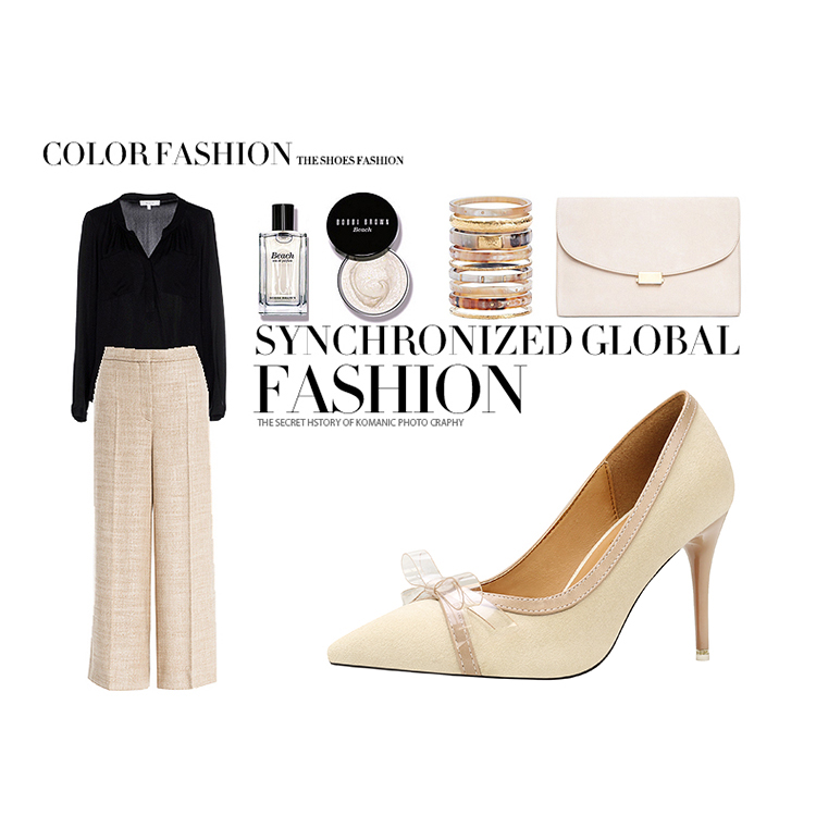 9CM Sweet Shallow Pointed Suede Bow-knot Elegant Heeled Sandals