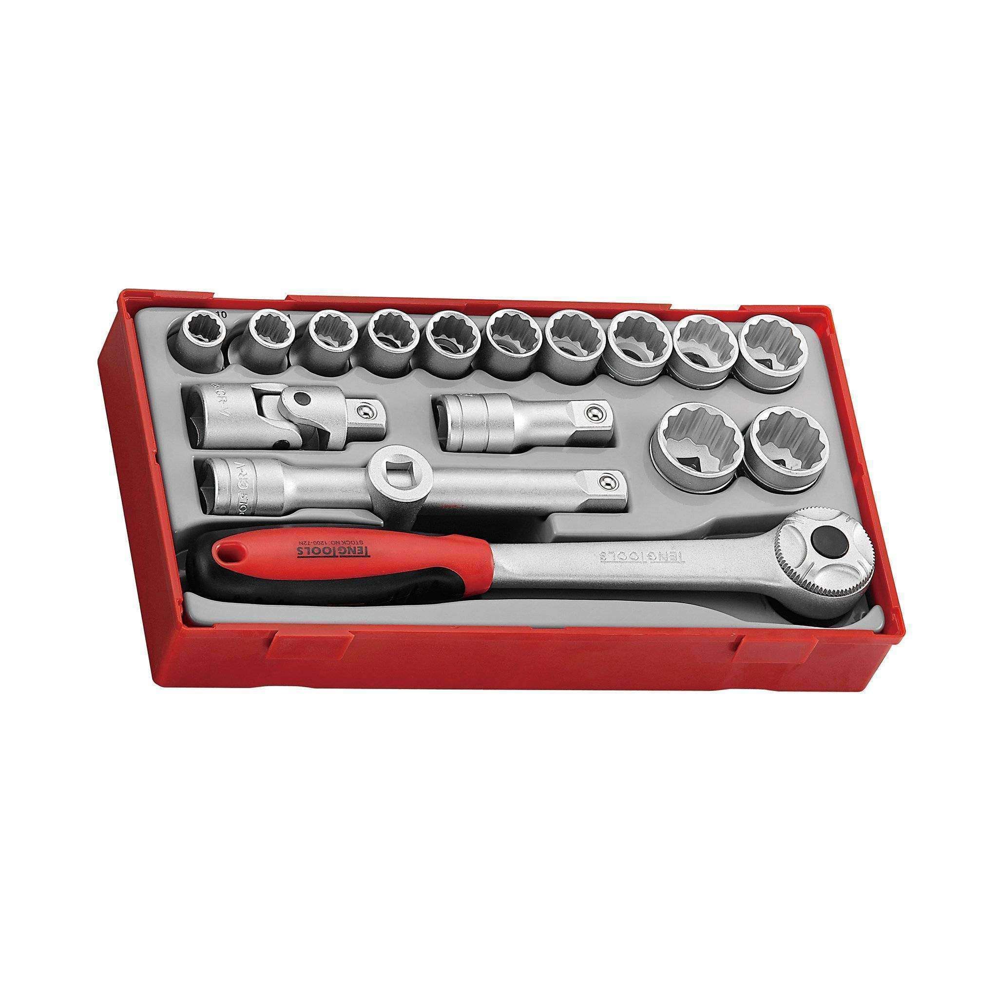 Teng Tools �C 17 Piece 1/2 inch Drive 12 Point Socket Set �C TEN-O-TT1218
