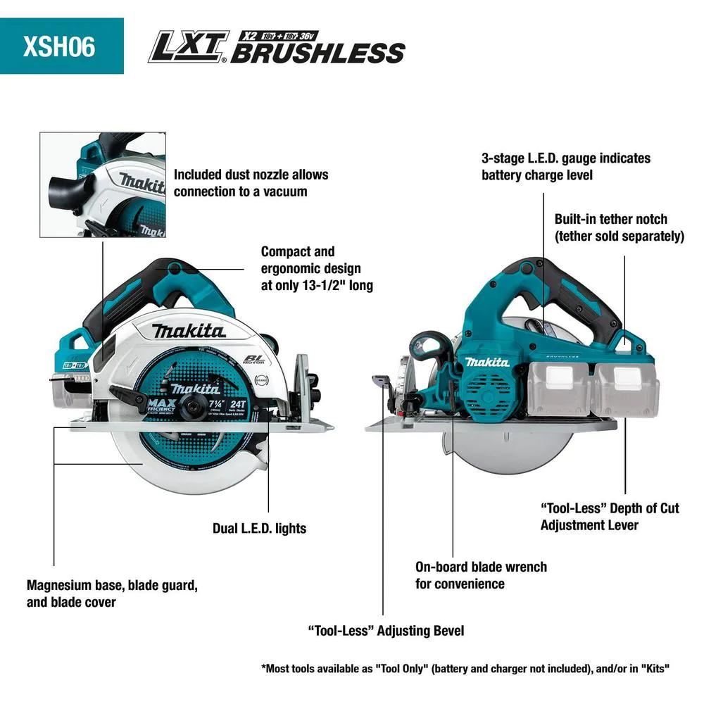 18V X2 LXT Lithium-Ion (36V) Brushless Cordless 7-1/4 in. Circular Saw Kit 5.0Ah with bonus 18V LXT Jigsaw