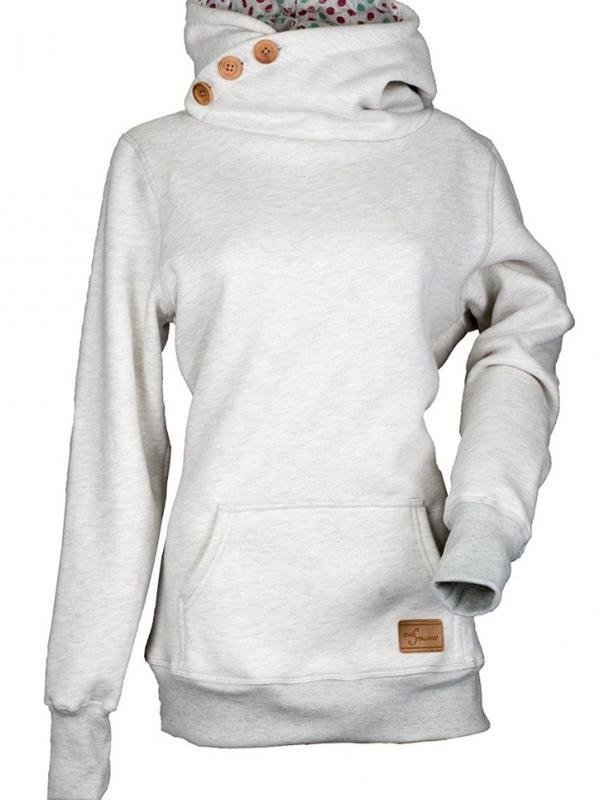 Long Sleeve Turtle Neck Buttoned Hoodies