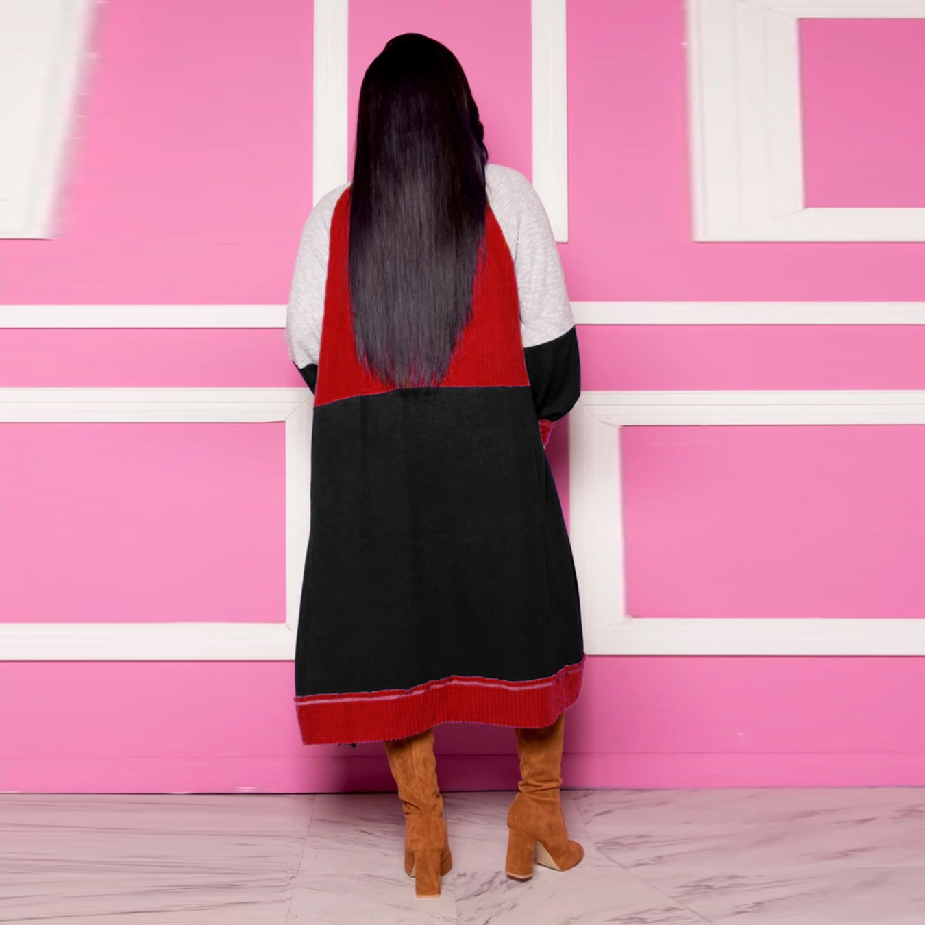 Autumn Contrast Color Long Cardigans with Full Sleeves