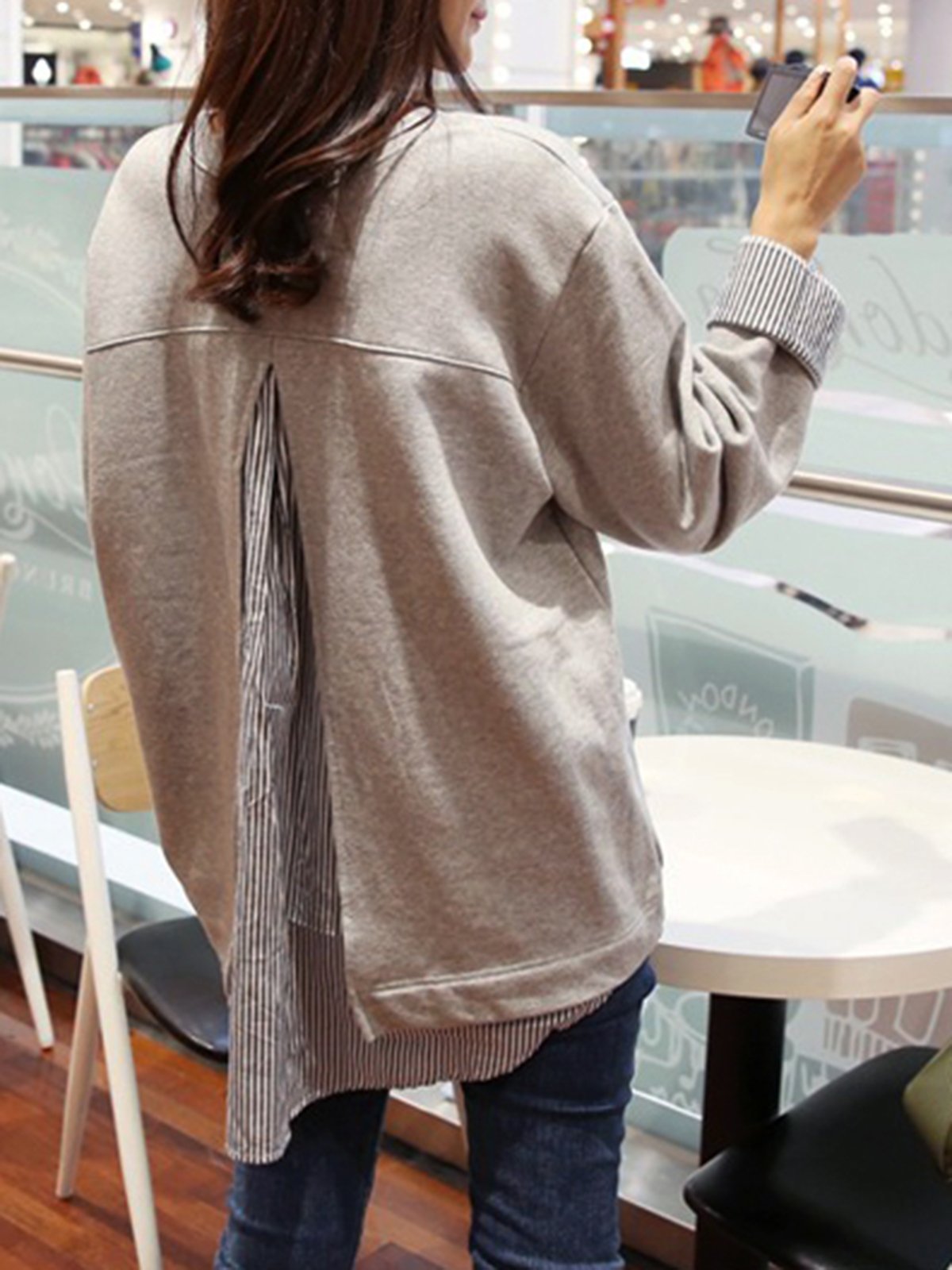 Light Gray Casual Paneled Blouses & Shirt