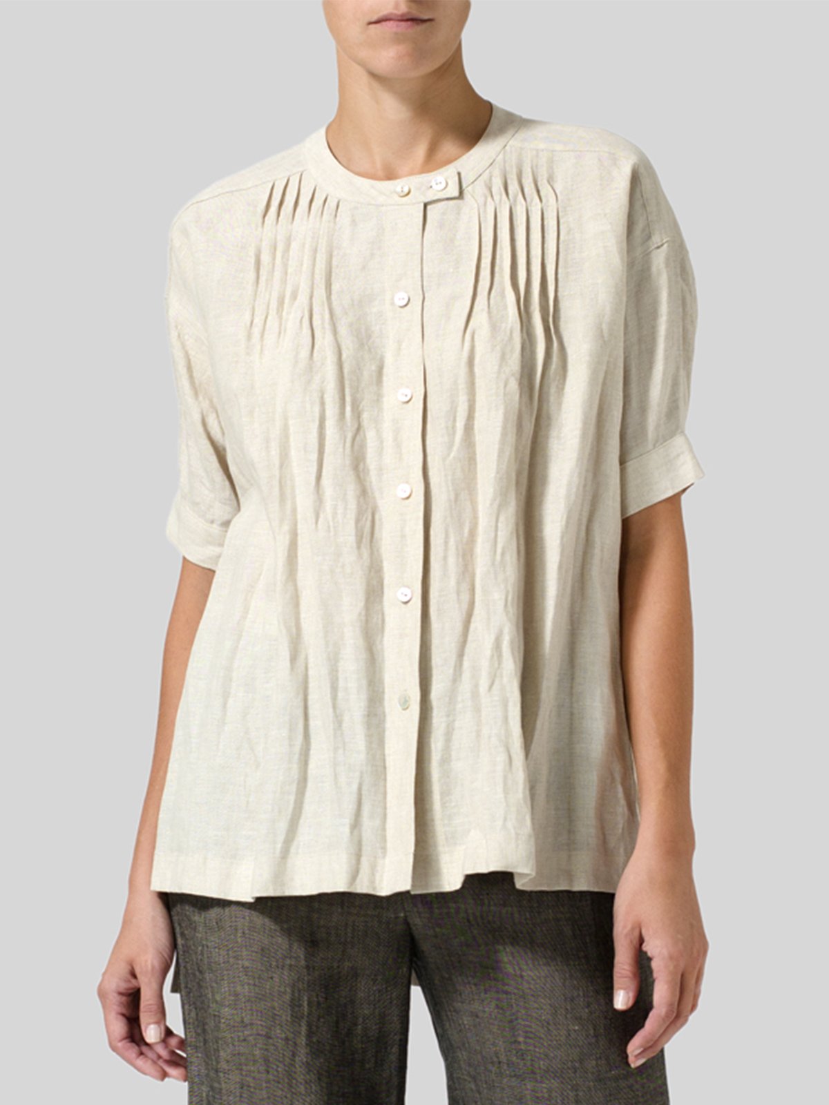 Plus Size Casual Short Sleeve Round Neck Solid Shirts & Tops