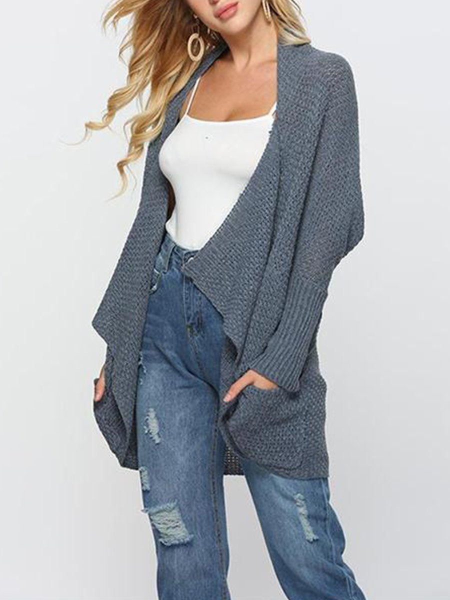 Fashion Asymmetrical Hem Long Batwing Sleeve Pocket Cardigans