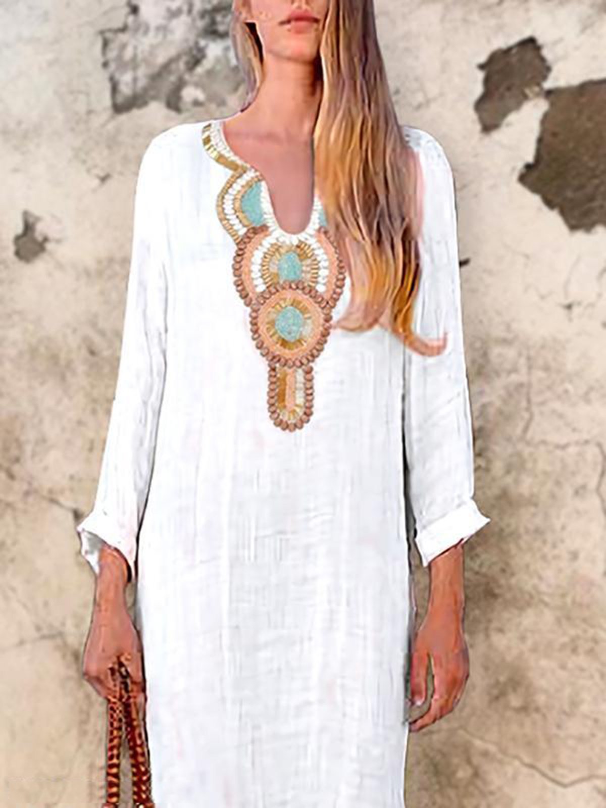 Women V-Neck Casual Polyester Dress