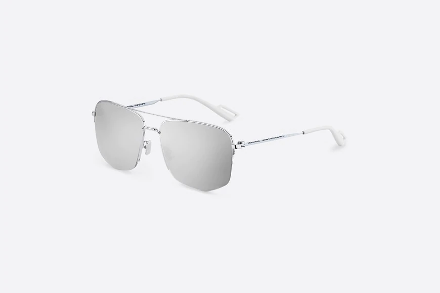 Dior180 Navigator Sunglasses in Silver-Finish Metal with Light Blue Lacquer