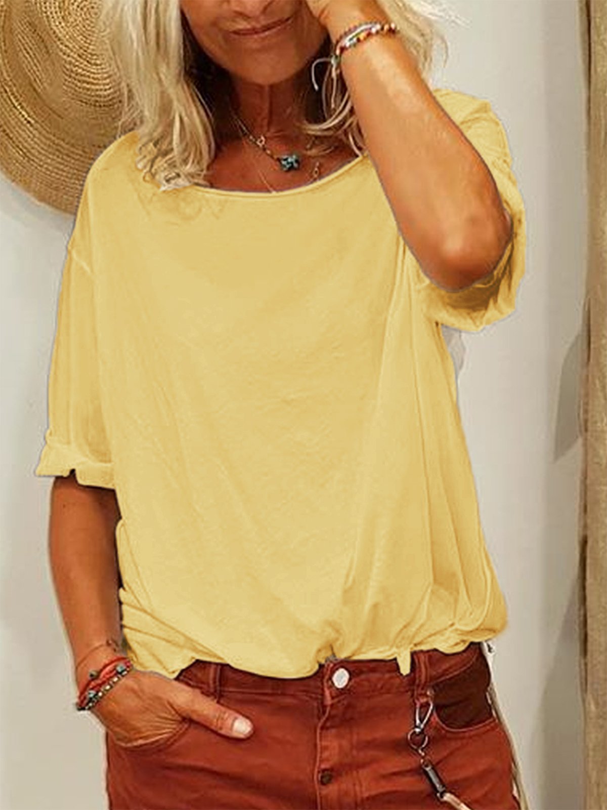 Short Sleeve Solid Casual Shirts & Tops