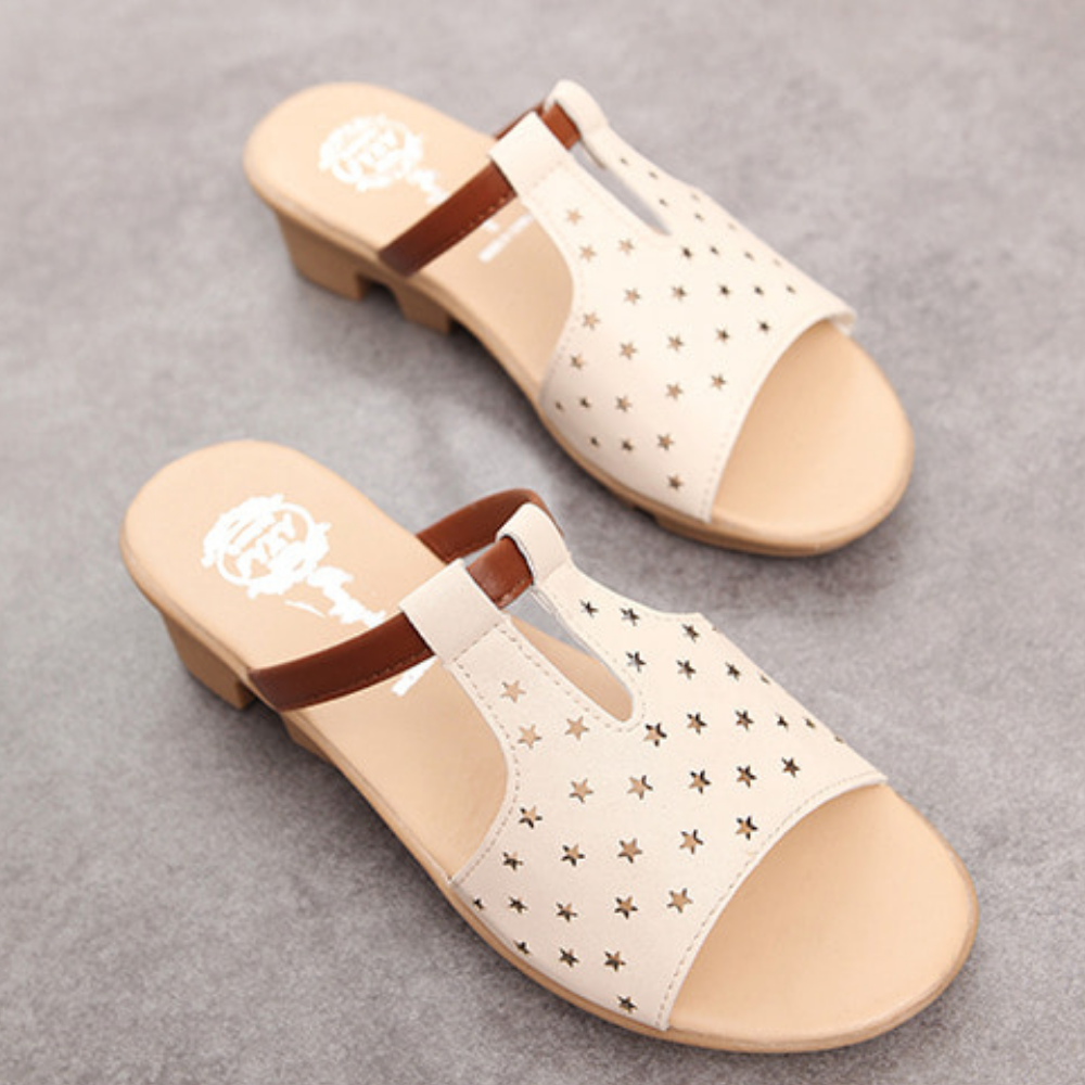 Women Summer Beach Wedge Heel Star Hollow-Out Slippers