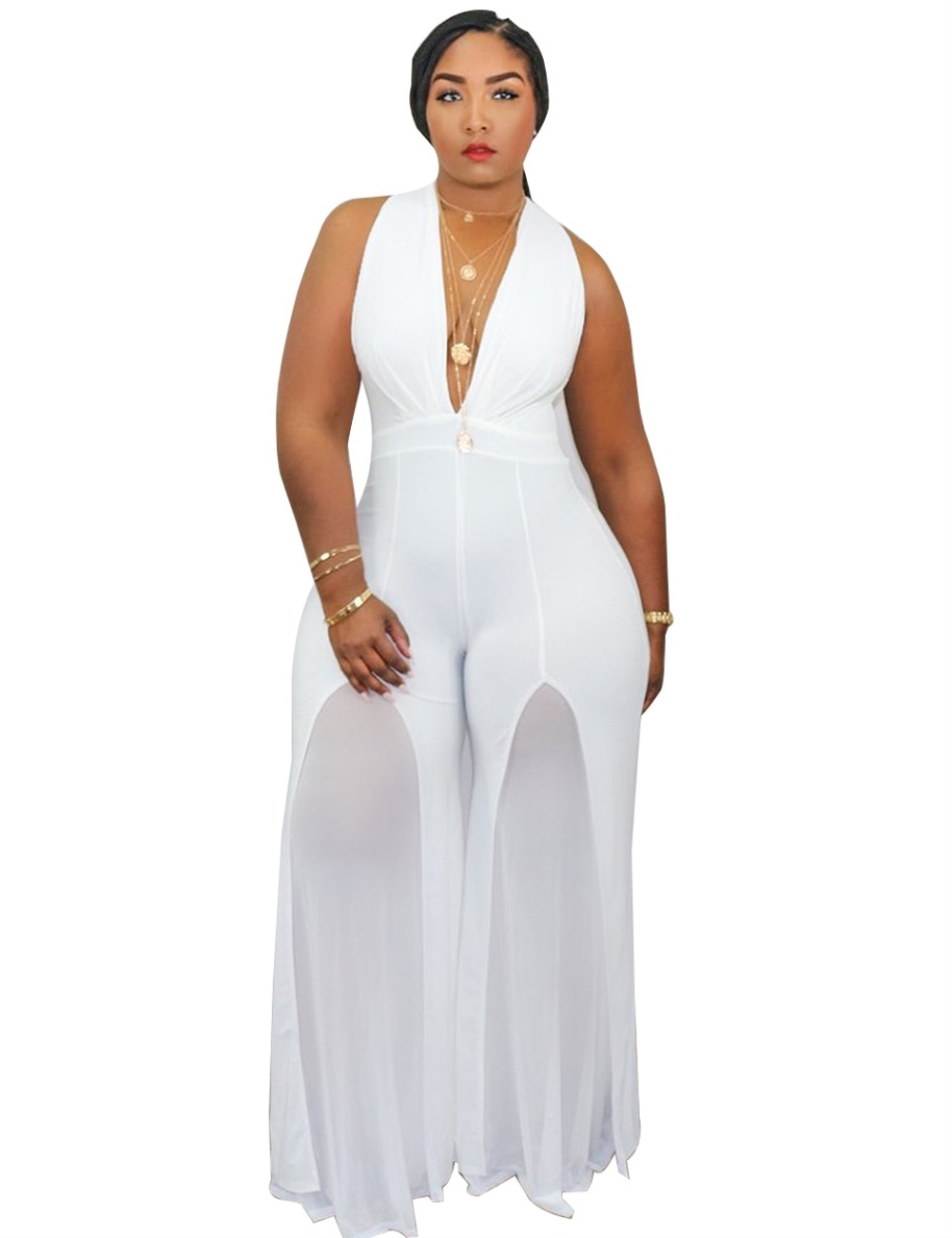 plus size sexy deep-v halter jumpsuit