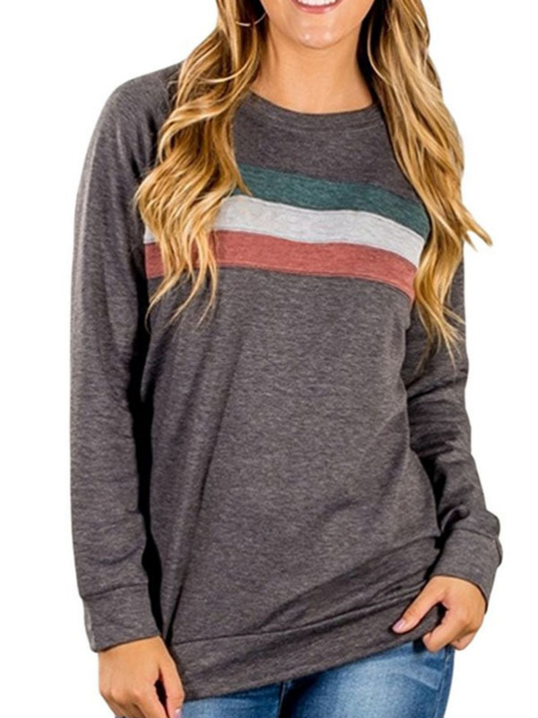 Striped Long Sleeve O-Neck Cotton Blouse & Shirts