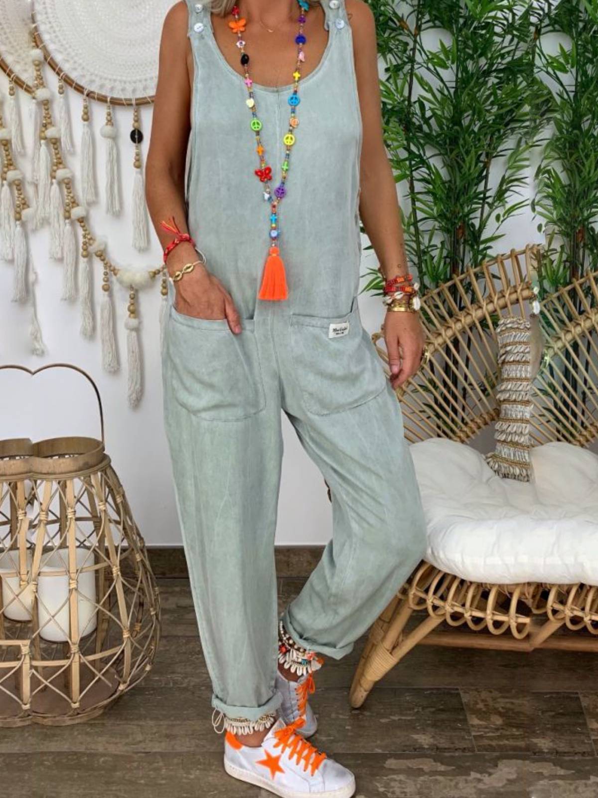 Gray Crew Neck Sleeveless One-Pieces