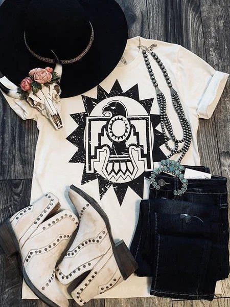 White Casual Shift Short Sleeve Abstract Shirts & Tops