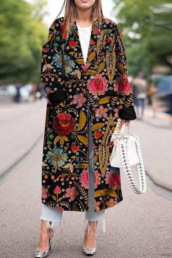 Stretch Printed Long-Sleeve Coats