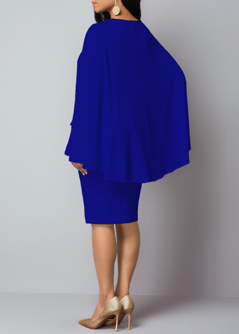 Occassional Knee-Length Peplum Cape Dress