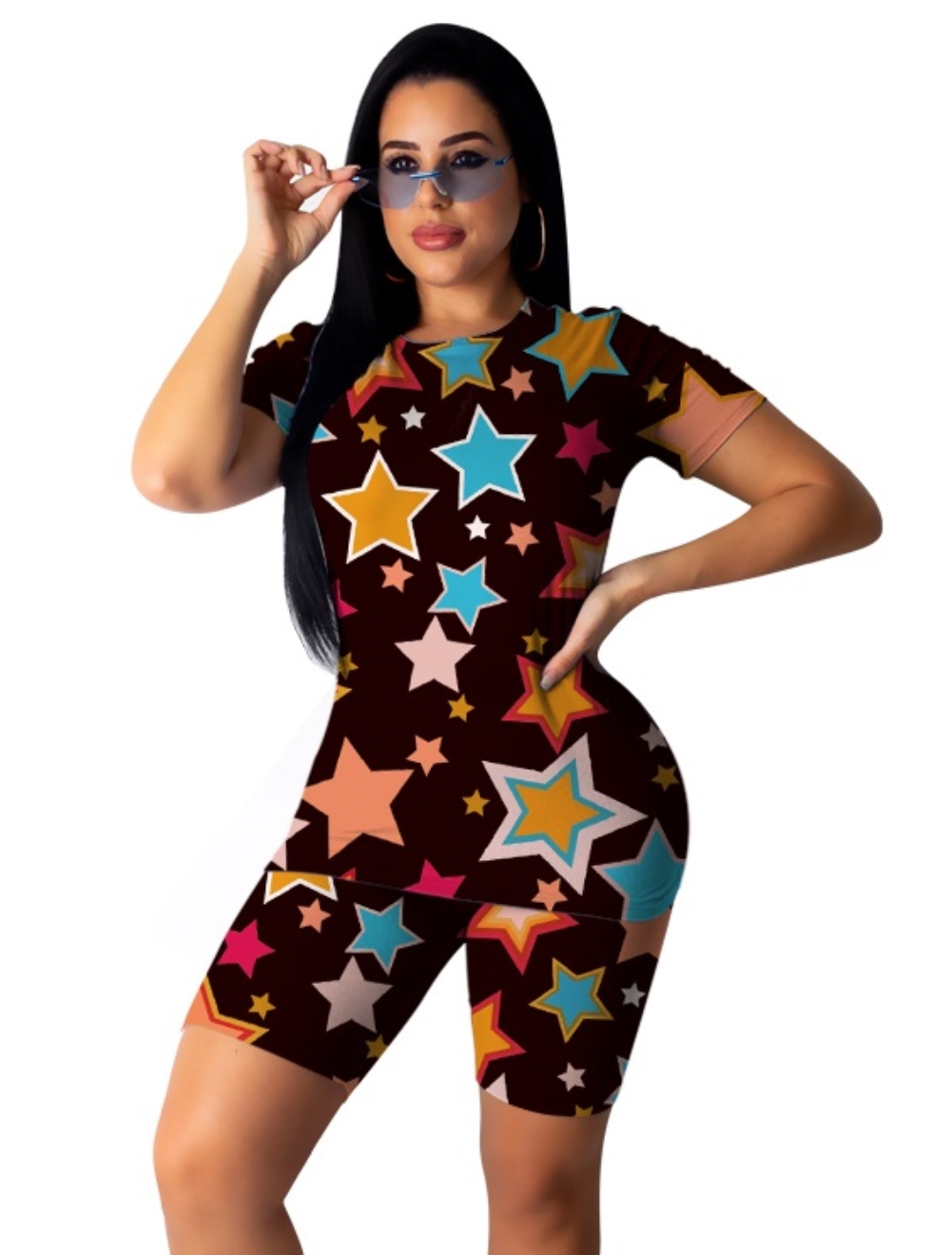 Casual Two Piece Stars Shorts Set