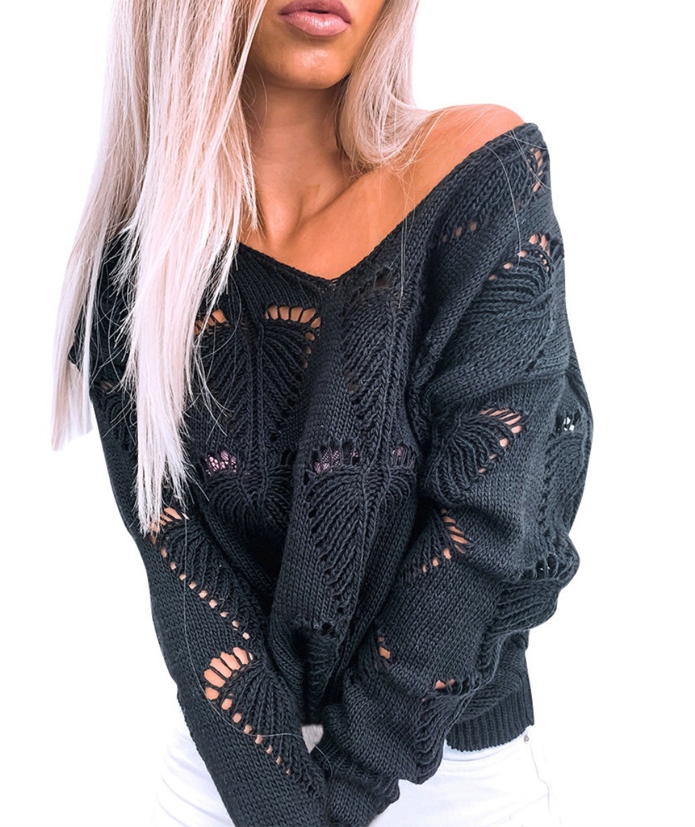 Hollow Out V-Neck Pullover Loose Sweater