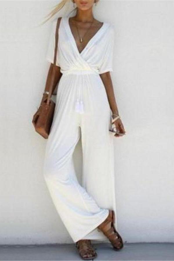 Stylish Crossed Deep V Jumpsuit