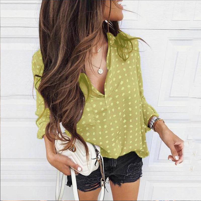 Bluză / cămașă model la modă pentru femei, stil casual, model cu buline, cămașă cu decolteu în V