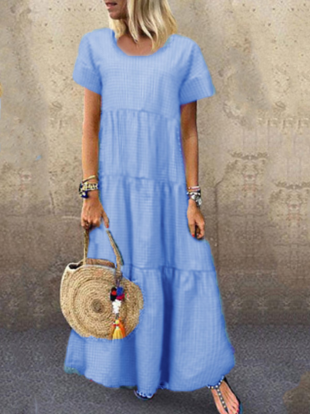 Casual Plain Crew Neck Dresses