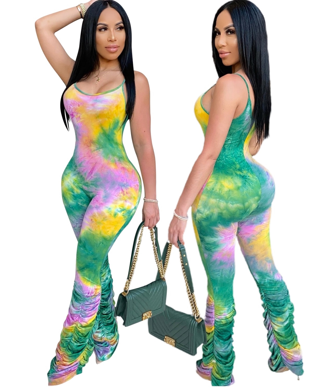 Sexy Tie Dye Straps Stacked Jumpsuit