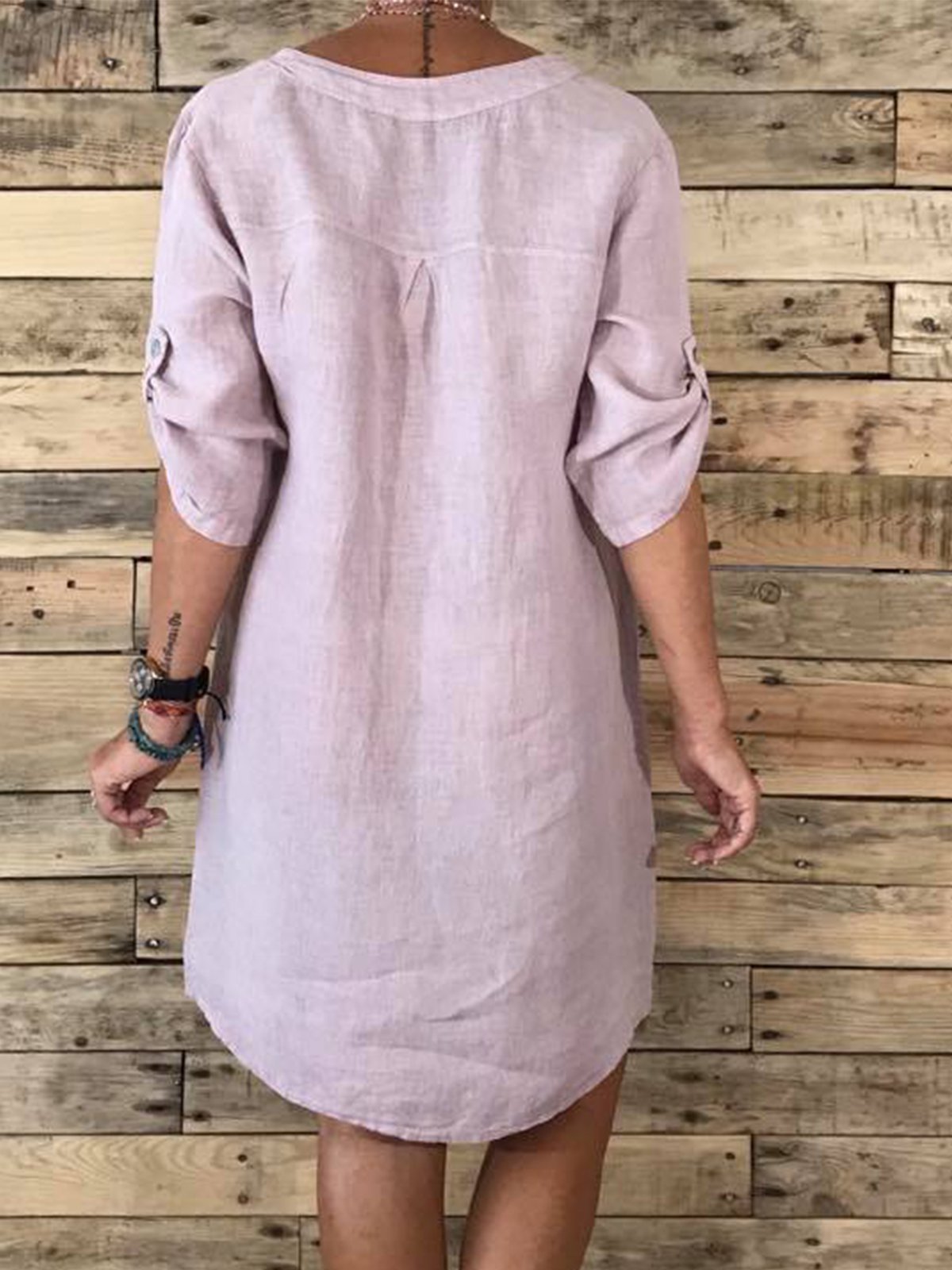 Plus Size V Neck Women Plain Dresses