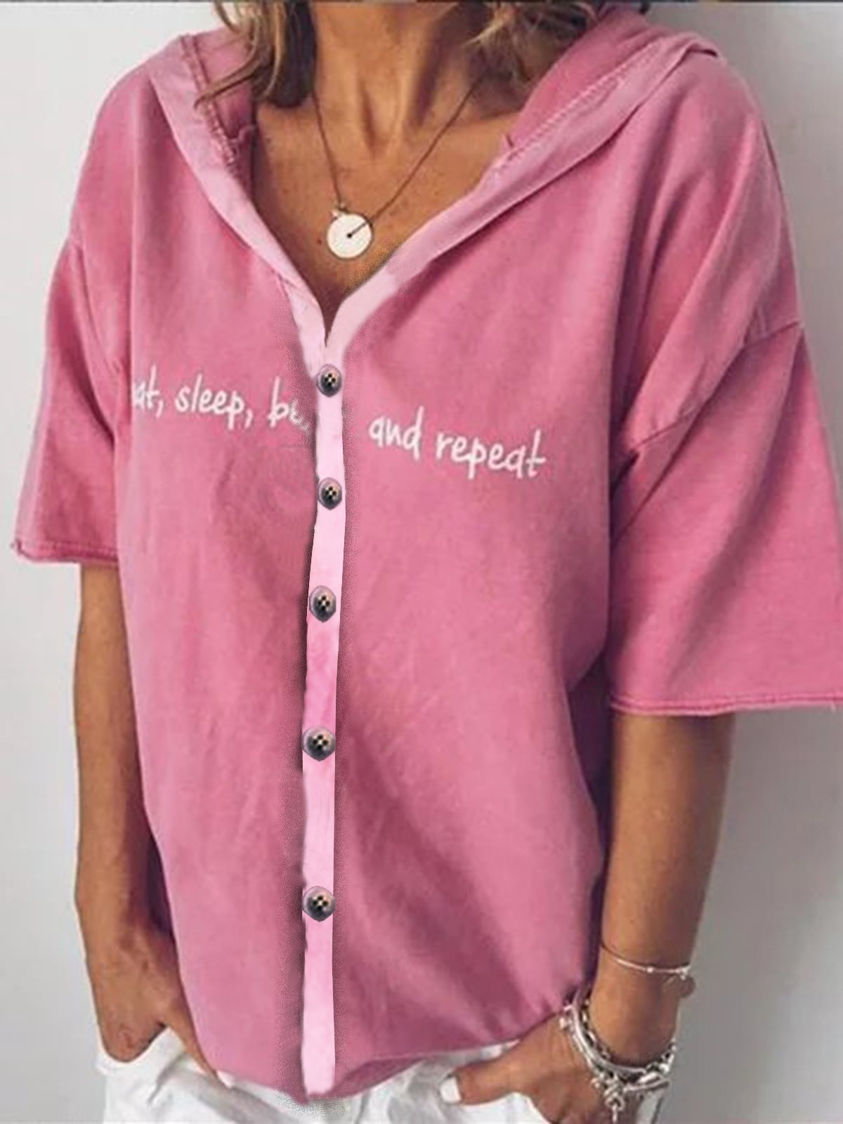 V Neck Casual Short Sleeve Cotton-Blend Shirts & Tops