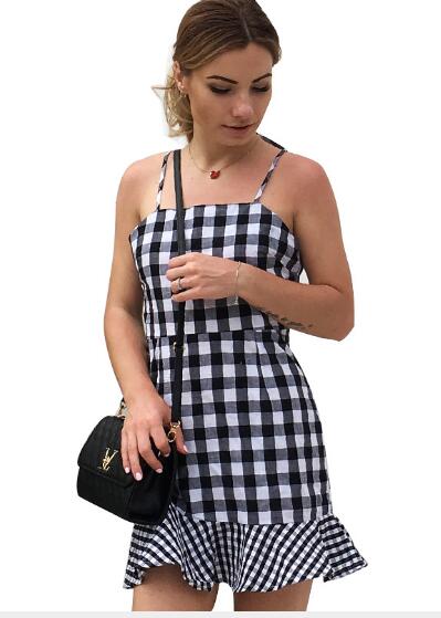 White and Black Straps Fishtail Mini Dress
