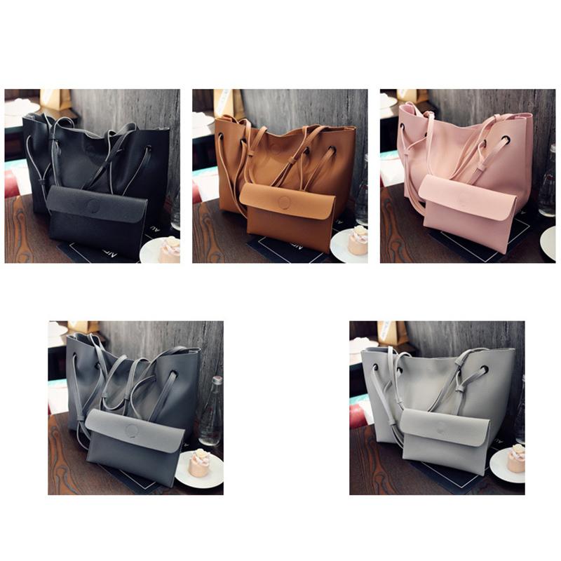 Women 2PCS High Capacity  PU Shoulder Bag with Mini Clutch Purse