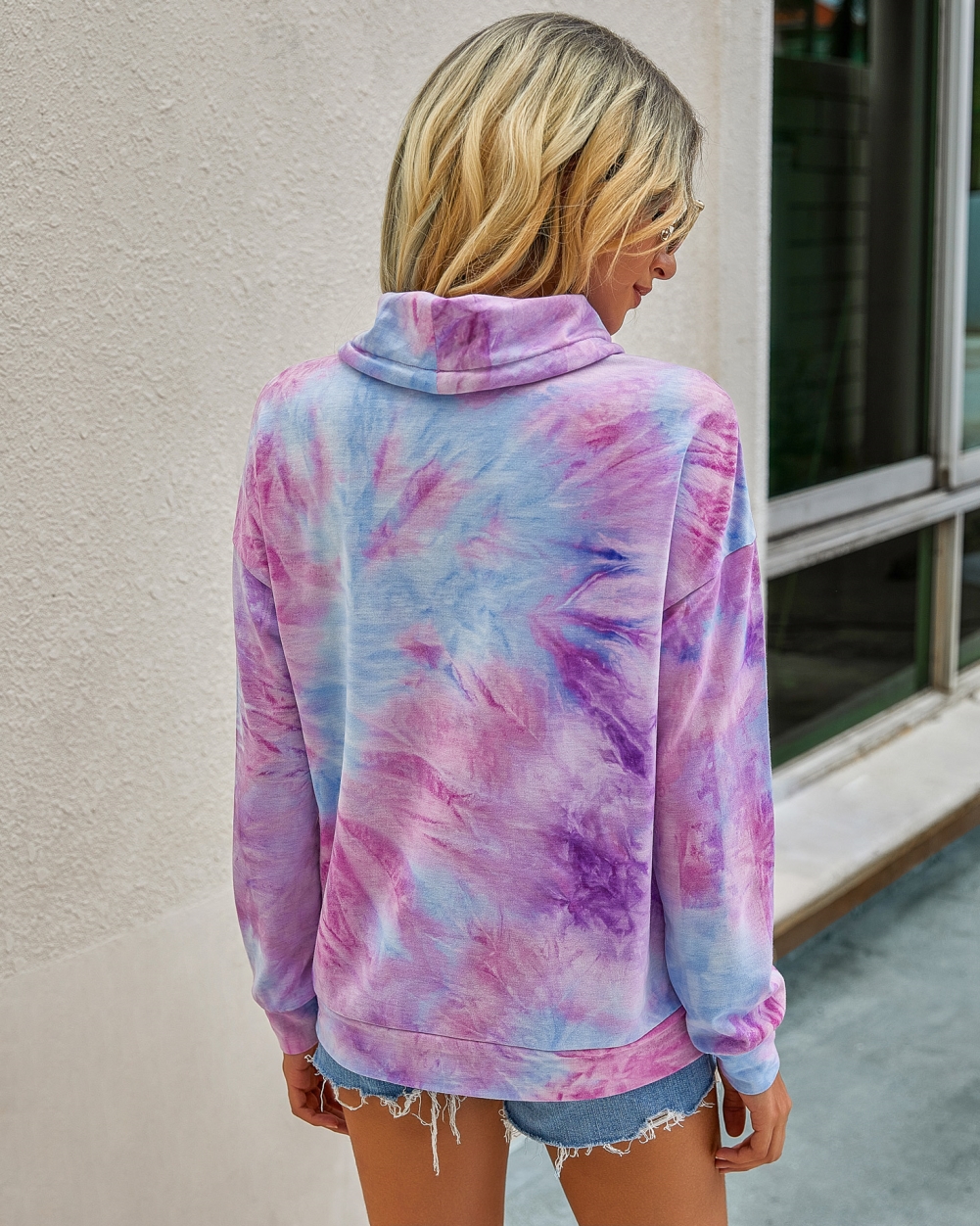 Autumn Tie Dye Turndown Collar Sweat Shirt
