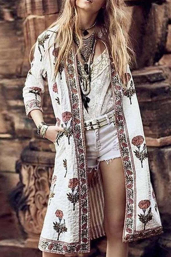 Modern Floral Pattern   Printed Long Sleeve Coat
