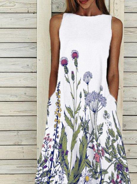 Floral Printed Casual Crew Neck Dresses