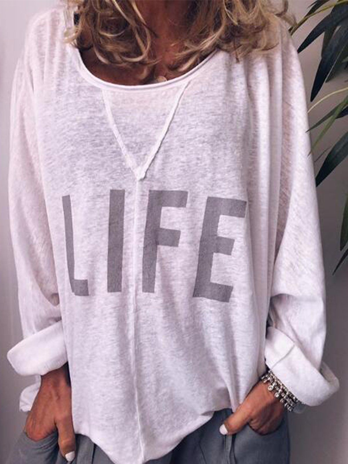 White Round Neck Casual Shirts & Tops