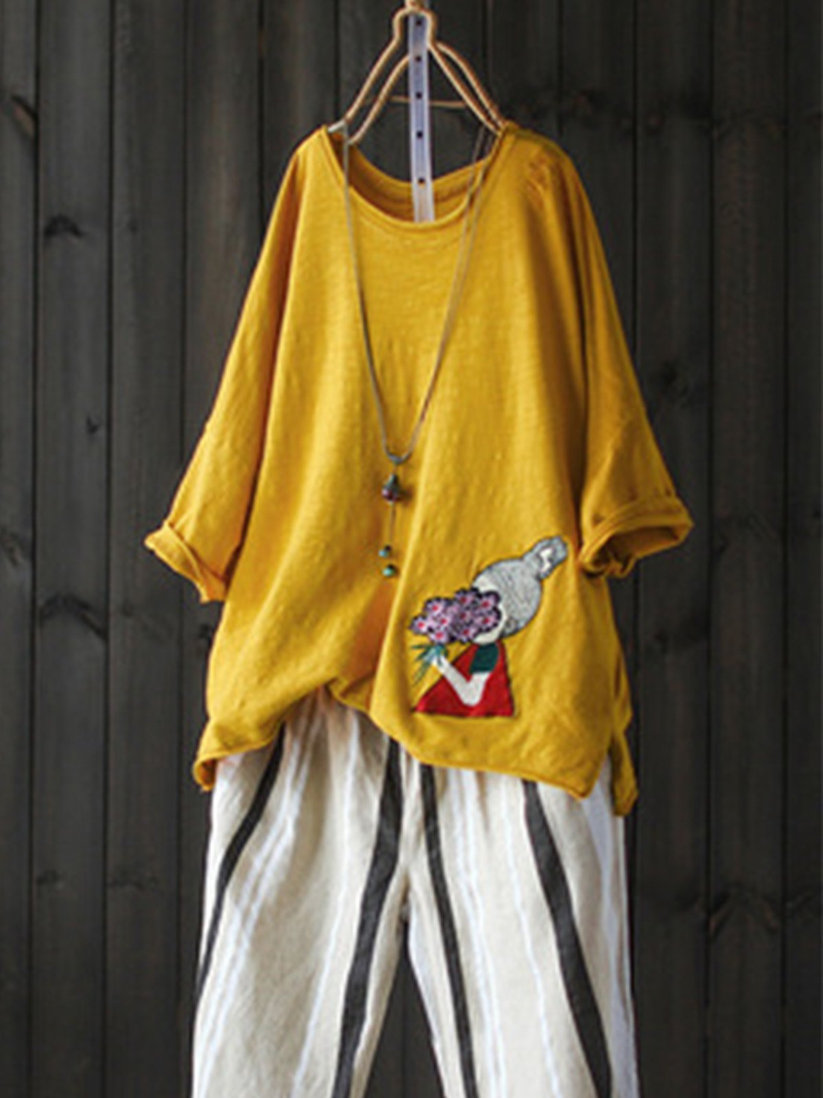 Round Neck Casual Embroidered Shirts & Tops