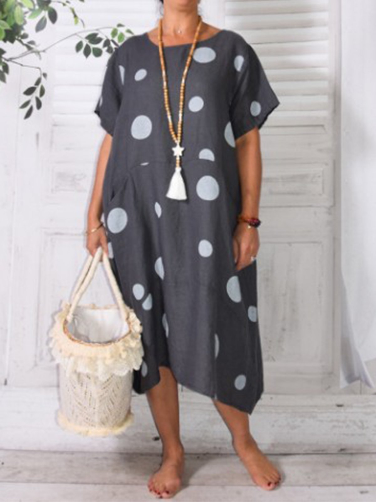 Casual Round Neck Polka Dots Dresses